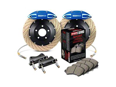StopTech ST-41 Performance Drilled Coated 2-Piece Rear Big Brake Kit; Blue Calipers (10-15 Camaro LS, LT)