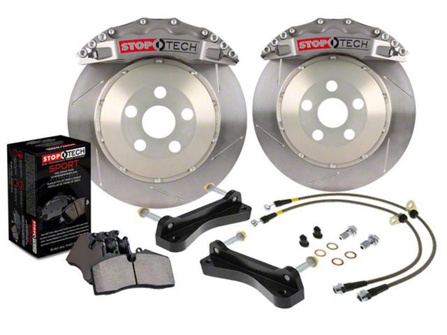 StopTech ST-41 Trophy Sport Drilled Coated 2-Piece Rear Big Brake Kit; Silver Calipers (10-15 Camaro LS, LT)