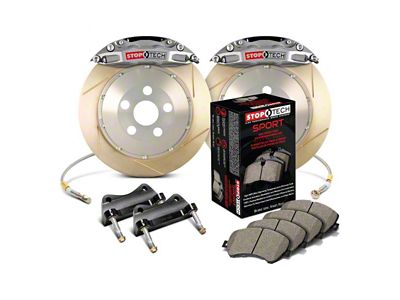 StopTech ST-41 Trophy Sport Slotted Coated 2-Piece Rear Big Brake Kit; Silver Calipers (10-15 Camaro SS, ZL1)