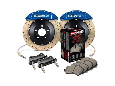 StopTech ST-60 Aero Drilled Coated 2-Piece Front Big Brake Kit; Blue Calipers (10-15 Camaro LS, LT)