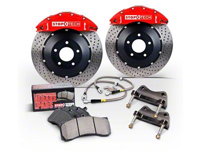 StopTech ST-60 Aero Drilled Coated 2-Piece Front Big Brake Kit; Silver Calipers (10-15 Camaro LS, LT)