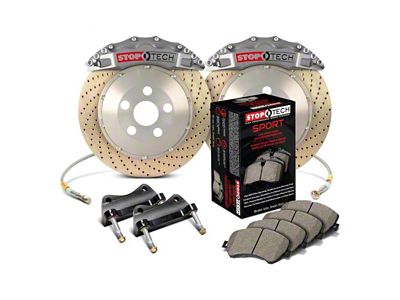StopTech ST-60 Trophy Sport Drilled Coated 2-Piece Front Big Brake Kit with 355x32mm Rotors; Silver Calipers (10-15 Camaro SS)