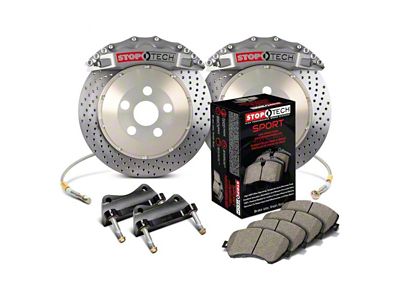 StopTech ST-60 Trophy Sport Drilled 2-Piece Front Big Brake Kit; Silver Calipers (10-15 Camaro LS, LT)