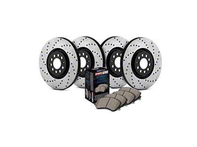 StopTech Street Axle Drilled Brake Rotor and Pad Kit; Front and Rear (1994 Camaro w/ Rear Disc Brakes)