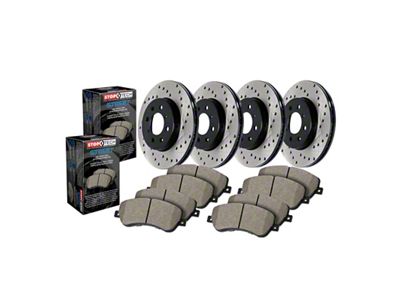 StopTech Street Axle Drilled Brake Rotor and Pad Kit; Front and Rear (98-02 Camaro)