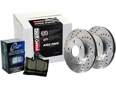 StopTech Sport Axle Drilled and Slotted Brake Rotor and Pad Kit; Front and Rear (09-10 Challenger R/T w/ Vented Rear Rotors)