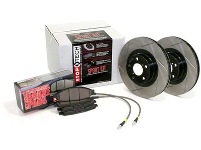 StopTech Sport Axle Slotted Brake Rotor and Pad Kit; Front and Rear (09-11 V6 Challenger w/ Solid Rear Rotors; 11-15 V6 Challenger w/ Touring Brakes)