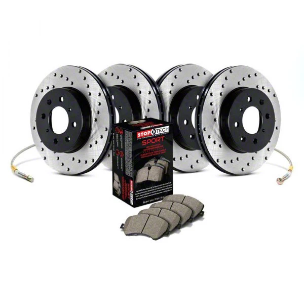 StopTech Challenger Sport Axle Drilled Brake Rotor and Pad Kit; Front