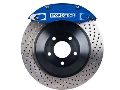 StopTech ST-40 Touring Drilled 1-Piece Rear Big Brake Kit; Blue Calipers (08-15 6.1L HEMI, 6.4L HEMI Challenger)