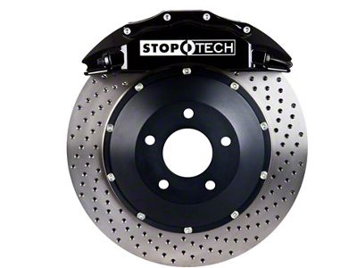 StopTech ST-60 Performance Drilled 2-Piece Front Big Brake Kit; Black Calipers (08-15 6.1L HEMI, 6.4L HEMI Challenger)