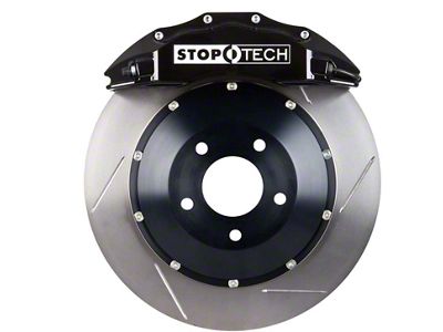 StopTech ST-60 Performance Slotted 2-Piece Front Big Brake Kit; Black Calipers (08-15 6.1L HEMI, 6.4L HEMI Challenger)