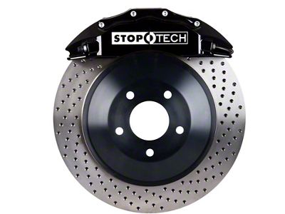 StopTech ST-60 Touring Drilled 1-Piece Front Big Brake Kit; Black Calipers (08-15 6.1L HEMI, 6.4L HEMI Challenger)