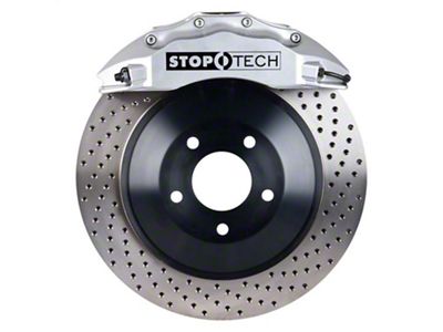 StopTech ST-60 Touring Drilled 1-Piece Front Big Brake Kit; Silver Calipers (08-15 6.1L HEMI, 6.4L HEMI Challenger)