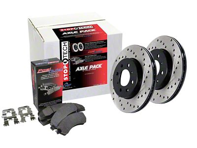 StopTech Street Axle Drilled Brake Rotor and Pad Kit; Rear (09-11 V6 Challenger w/ Solid Rear Rotors; 11-16 V6 Challenger w/ Touring Brakes; 17-23 V6 Challenger w/ Single Piston Front Calipers)