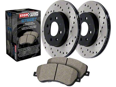 StopTech Street Axle Drilled Brake Rotor and Pad Kit; Rear (2012 5.7L HEMI & V6 Challenger w/ Performance Brakes)