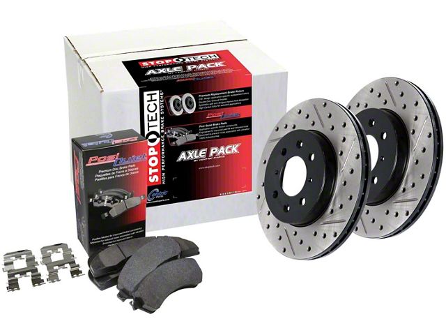 StopTech Street Axle Drilled and Slotted Brake Rotor and Pad Kit; Rear (08-23 6.1L HEMI, 6.2L HEMI, 6.4L HEMI Challenger)