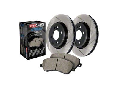 StopTech Street Axle Slotted Brake Rotor and Pad Kit; Front (09-11 Challenger R/T w/ Vented Rear Rotors; 12-16 Challenger w/ Performance Brakes; 17-23 Challenger w/ Dual Piston Front Calipers)