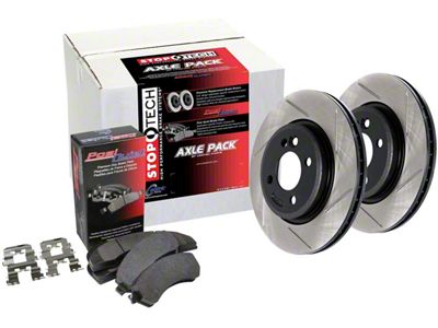 StopTech Street Axle Slotted Brake Rotor and Pad Kit; Rear (09-11 V6 Challenger w/ Solid Rear Rotors; 11-16 V6 Challenger w/ Touring Brakes; 17-23 V6 Challenger w/ Single Piston Front Calipers)
