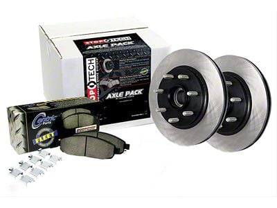StopTech Truck Axle Slotted Brake Rotor and Pad Kit; Front (09-11 Challenger R/T w/ Vented Rear Rotors; 12-16 Challenger w/ Performance Brakes; 17-23 Challenger w/ Dual Piston Front Calipers)
