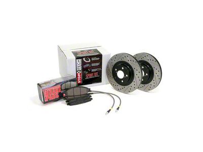 StopTech Sport Axle Drilled and Slotted Brake Rotor and Pad Kit; Front and Rear (06-10 V6 Charger w/ Vented Rear Rotors; 06-15 5.7L HEMI Charger w/ Vented Rear Rotors)