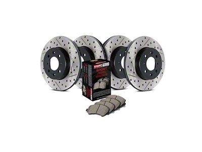 StopTech Sport Axle Slotted and Drilled Brake Rotor and Pad Kit; Front and Rear (06-14 V6 RWD Charger w/ Solid Rear Rotors; 15-16 V6 RWD Charger)