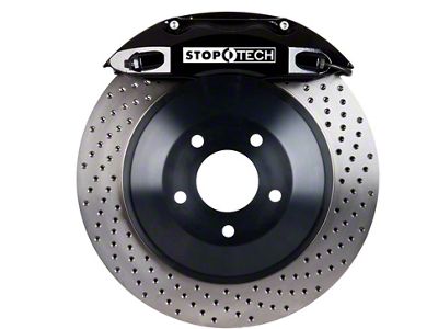 StopTech ST-40 Touring Drilled 1-Piece Rear Big Brake Kit; Black Calipers (06-10 3.5L, 5.7L HEMI Charger)