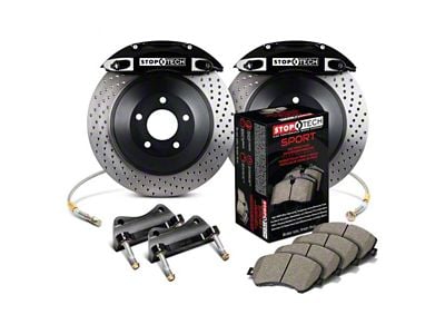 StopTech ST-40 Touring Drilled 1-Piece Rear Big Brake Kit; Black Calipers (06-10 Charger SRT8)