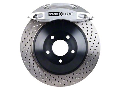 StopTech ST-40 Touring Drilled 1-Piece Rear Big Brake Kit; Silver Calipers (06-10 Charger SRT8)