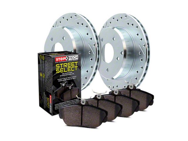 StopTech Sport Axle Drilled and Slotted Brake Rotor and Pad Kit; Front (97-04 Corvette C5)