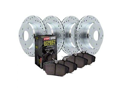 StopTech Sport Axle Drilled and Slotted Brake Rotor and Pad Kit; Front and Rear (05-13 Corvette C6 Base w/ Standard Brake Package)
