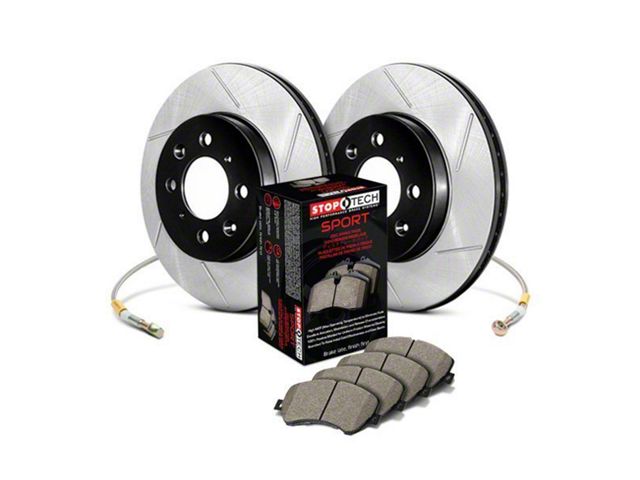 StopTech Sport Axle Slotted Brake Rotor and Pad Kit; Front (2014 Corvette C7 Stingray w/ Standard JL9 Brake Package)