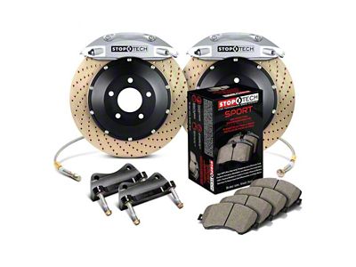StopTech ST-40 Performance Drilled Coated 2-Piece Rear Big Brake Kit with 355x32mm Rotors; Silver Calipers (97-04 Corvette C5)