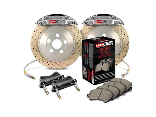StopTech ST-40 Trophy Sport Drilled Coated 2-Piece Rear Big Brake Kit with 355x32mm Rotors; Silver Calipers (06-11 Corvette C6)