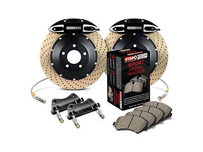 StopTech ST-41 Performance Drilled Coated 2-Piece Rear Big Brake Kit with 355x32mm Rotors; Black Calipers (14-15 Corvette C7 w/ Z51 Brake Package)