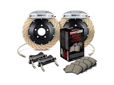 StopTech ST-41 Performance Drilled Coated 2-Piece Rear Big Brake Kit with 355x32mm Rotors; Silver Calipers (14-15 Corvette C7 w/ Z51 Brake Package)