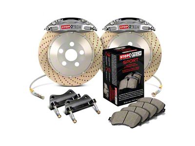 StopTech ST-41 Trophy Sport Drilled Coated 2-Piece Rear Big Brake Kit with 355x32mm Rotors; Silver Calipers (14-15 Corvette C7 w/ Z51 Brake Package)