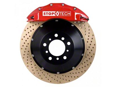 StopTech Performance Drilled Coated 2-Piece Front Big Brake Kit; Red Calipers (15-23 Mustang, Excluding GT500)