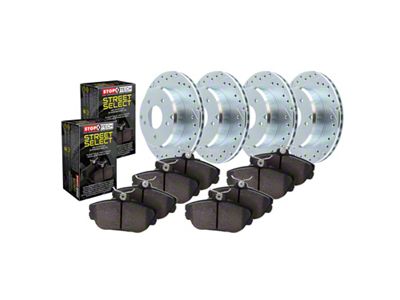 StopTech Sport Drilled and Slotted Brake Rotor and Pad Kit; Front and Rear (2012 Mustang GT500)