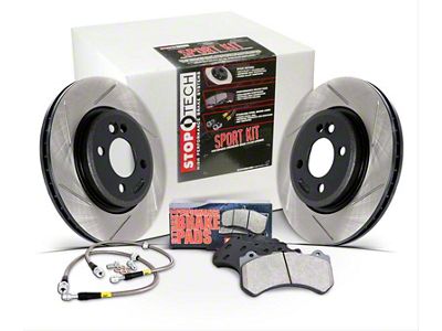 StopTech Sport Axle Slotted Brake Rotor and Pad Kit; Front and Rear (05-10 Mustang V6)