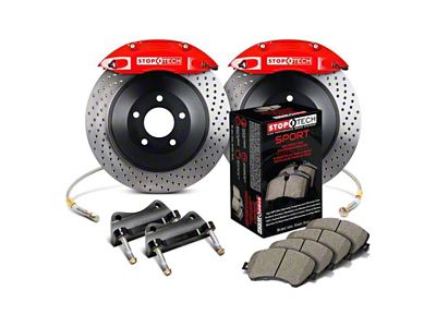 StopTech ST-40 Aero Sport Drilled 1-Piece Front Big Brake Kit; Red Calipers (05-10 Mustang GT)