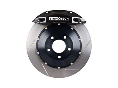 StopTech ST-40 Performance Slotted 2-Piece Front Big Brake Kit; Black Calipers (05-10 Mustang GT)