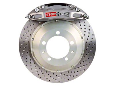 StopTech ST-40 Trophy Sport Drilled 2-Piece Front Big Brake Kit; Silver Calipers (05-10 Mustang GT)