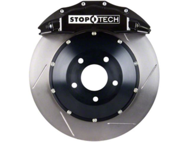 StopTech ST-60 Performance Slotted 2-Piece Front Big Brake Kit; Black Calipers (11-14 Mustang GT w/ Performance Pack; 12-13 Mustang BOSS 302; 07-12 Mustang GT500)