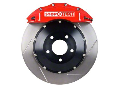 StopTech ST-60 Performance Slotted 2-Piece Front Big Brake Kit; Red Calipers (11-14 Mustang GT w/ Performance Pack; 12-13 Mustang BOSS 302; 07-12 Mustang GT500)
