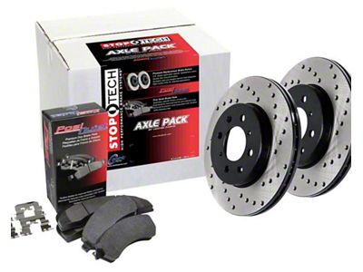 StopTech Street Axle Drilled Brake Rotor and Pad Kit; Front (94-04 Mustang Cobra, Bullitt, Mach 1)