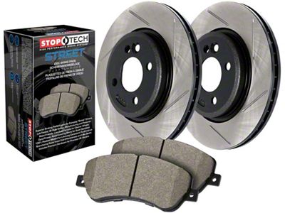 StopTech Street Axle Slotted Brake Rotor and Pad Kit; Front (11-14 Mustang GT w/ Performance Pack; 12-13 Mustang BOSS 302; 07-12 Mustang GT500)
