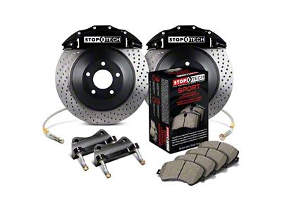 StopTech Touring Drilled 1-Piece Front Big Brake Kit; Black Calipers (15-23 Mustang, Excluding GT500)