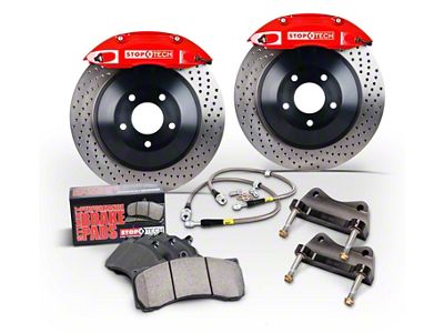 StopTech Touring Drilled 1-Piece Front Big Brake Kit; Red Calipers (15-23 Mustang, Excluding GT500)