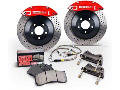 StopTech Touring Drilled 1-Piece Front Big Brake Kit; Silver Calipers (05-10 Mustang GT)