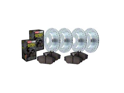 StopTech Sport Drilled and Slotted Brake Rotor and Pad Kit; Front and Rear (11-14 Mustang GT w/ Performance Pack; 12-13 Mustang BOSS 302)